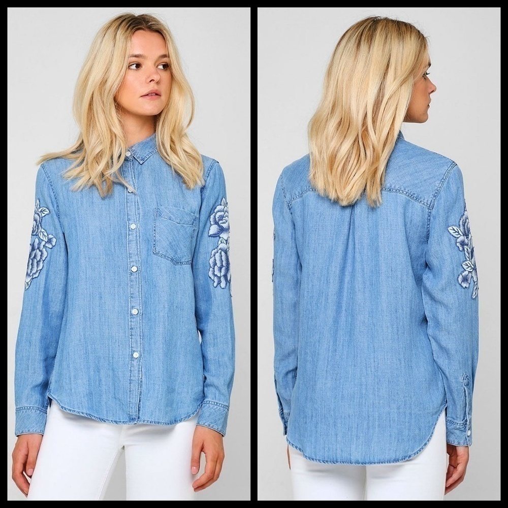 💕RAILS💕 Denim Chambray Floral Embroidered Blouse - Picture 5 of 8